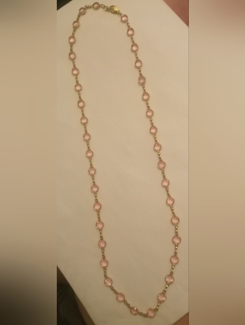 Vintage Avon Pink Faceted Glass Station Necklace Gold Tone 23" Sautoir ©AVON